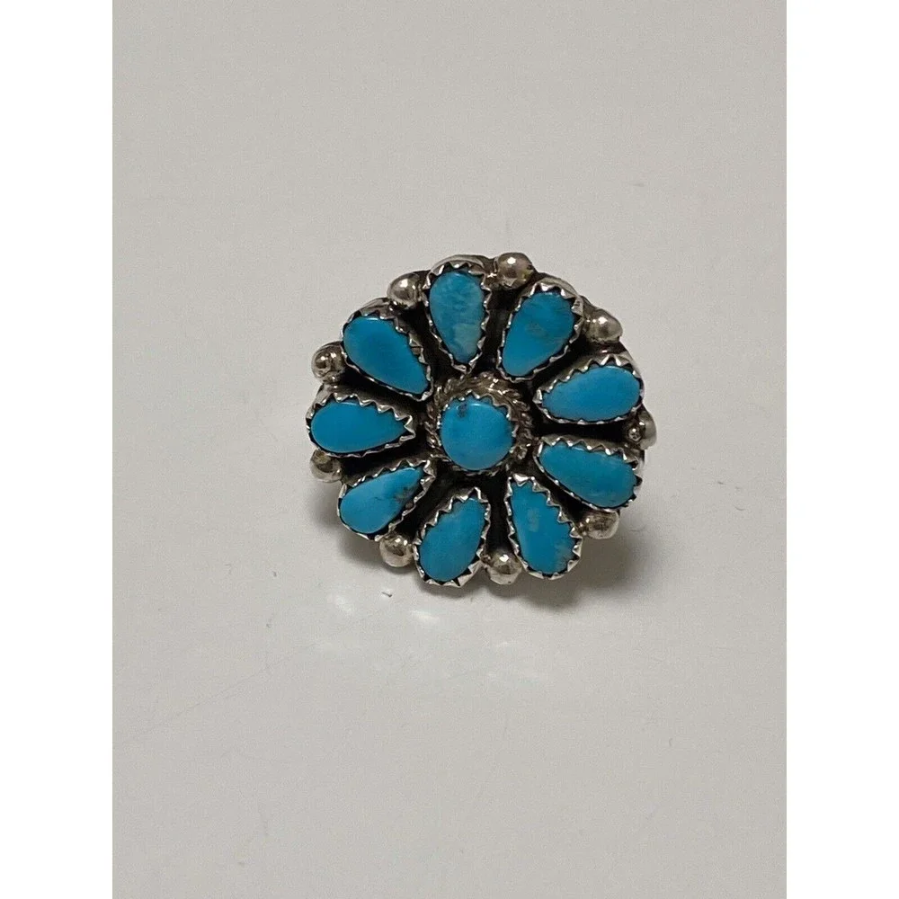 Navajo Sterling Silver Turquoise Cluster Ring - Picture 8 of 8